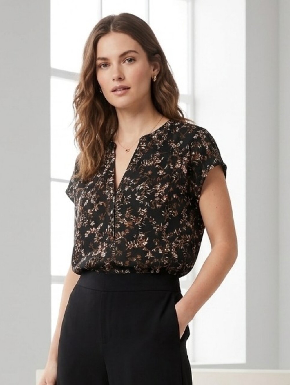 Banana Republic Factory Button dolman Sleeve Blouse, Floral Top, Size XL